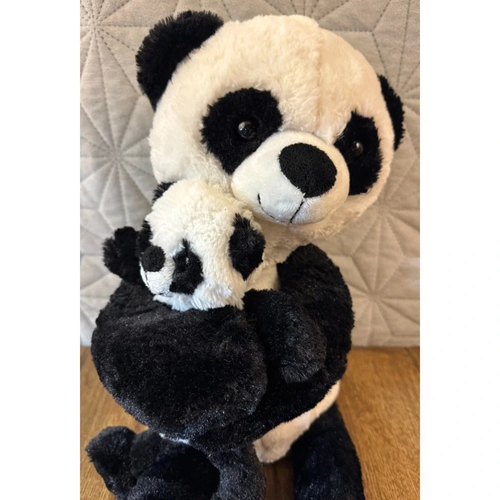 Kellytoy Panda Bear Hugging Baby Plush Black White 24 Inches Stuffed Animal Toy